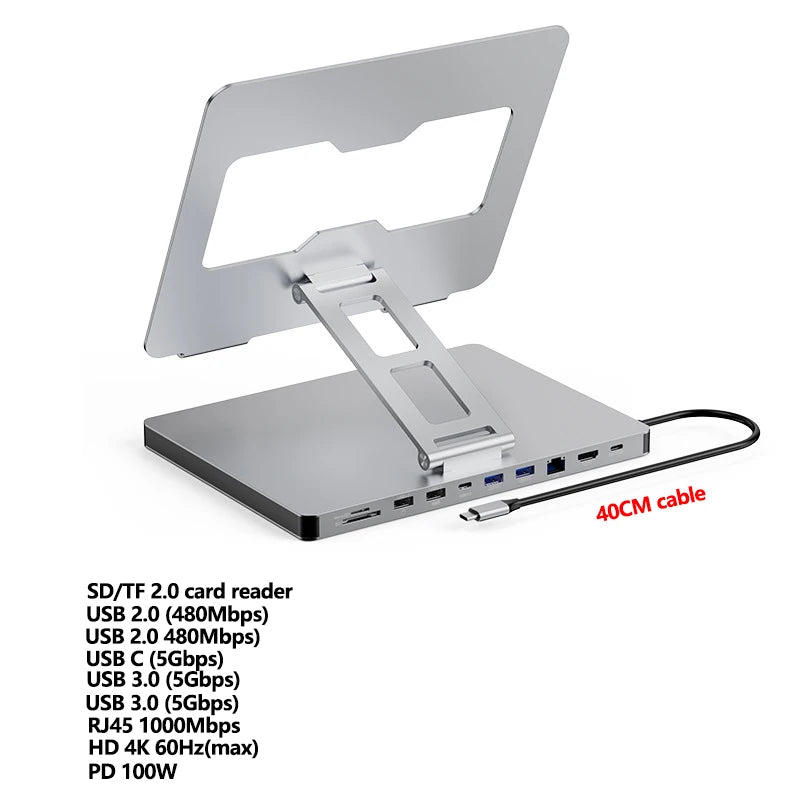 💻 YUCUN 360° Laptop Stand – Drehbarer & faltbarer Universal-Laptophalter aus Aluminium mit USB-Hub, Kartenleser & RJ45