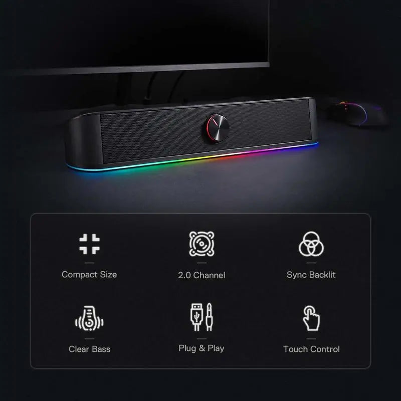 Redragon GS560 Adiemus – RGB USB Desktop Soundbar mit 2.0 Stereo-Klang & Audio-Light-Sync für PC & Laptop