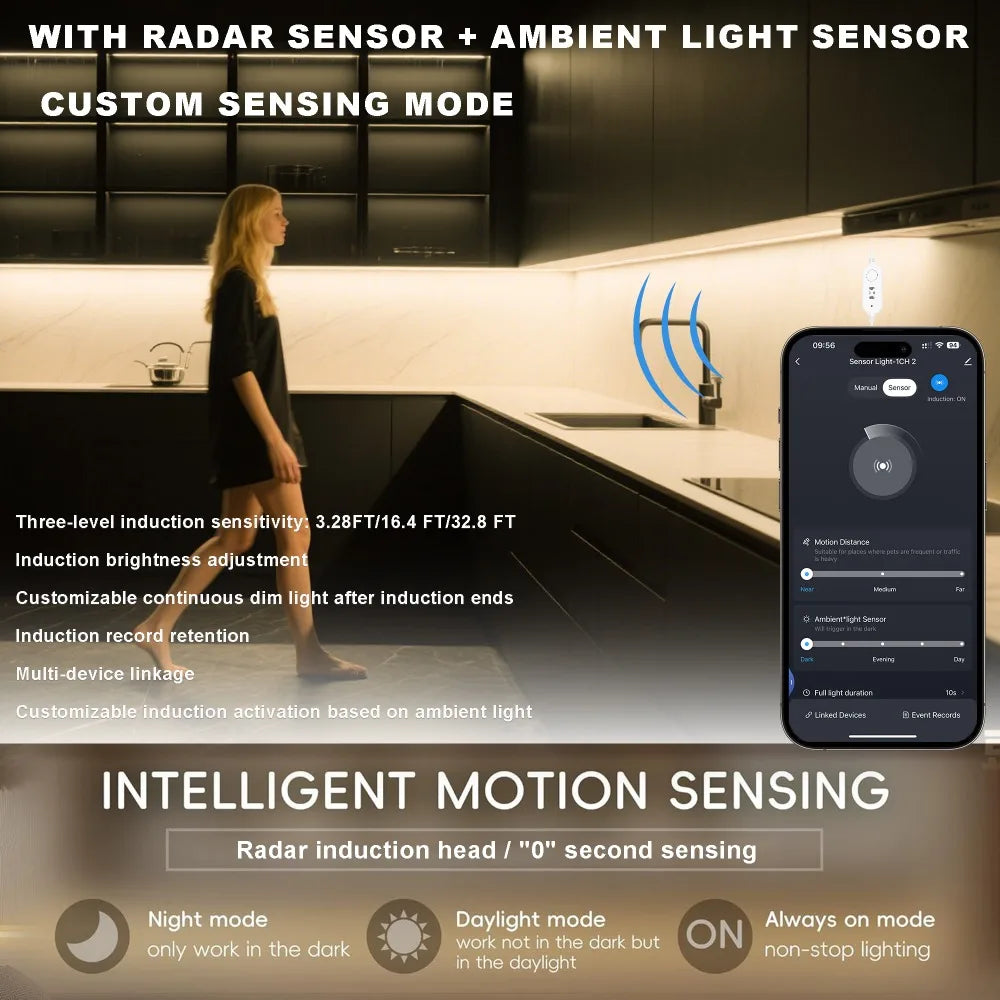 🌈 Tuya WiFi PIR Motion Sensor LED Strip – 24V RGBCCT FCOB High-Density Smart Light (840 LEDs/m, dimmbar, App & Voice Control)