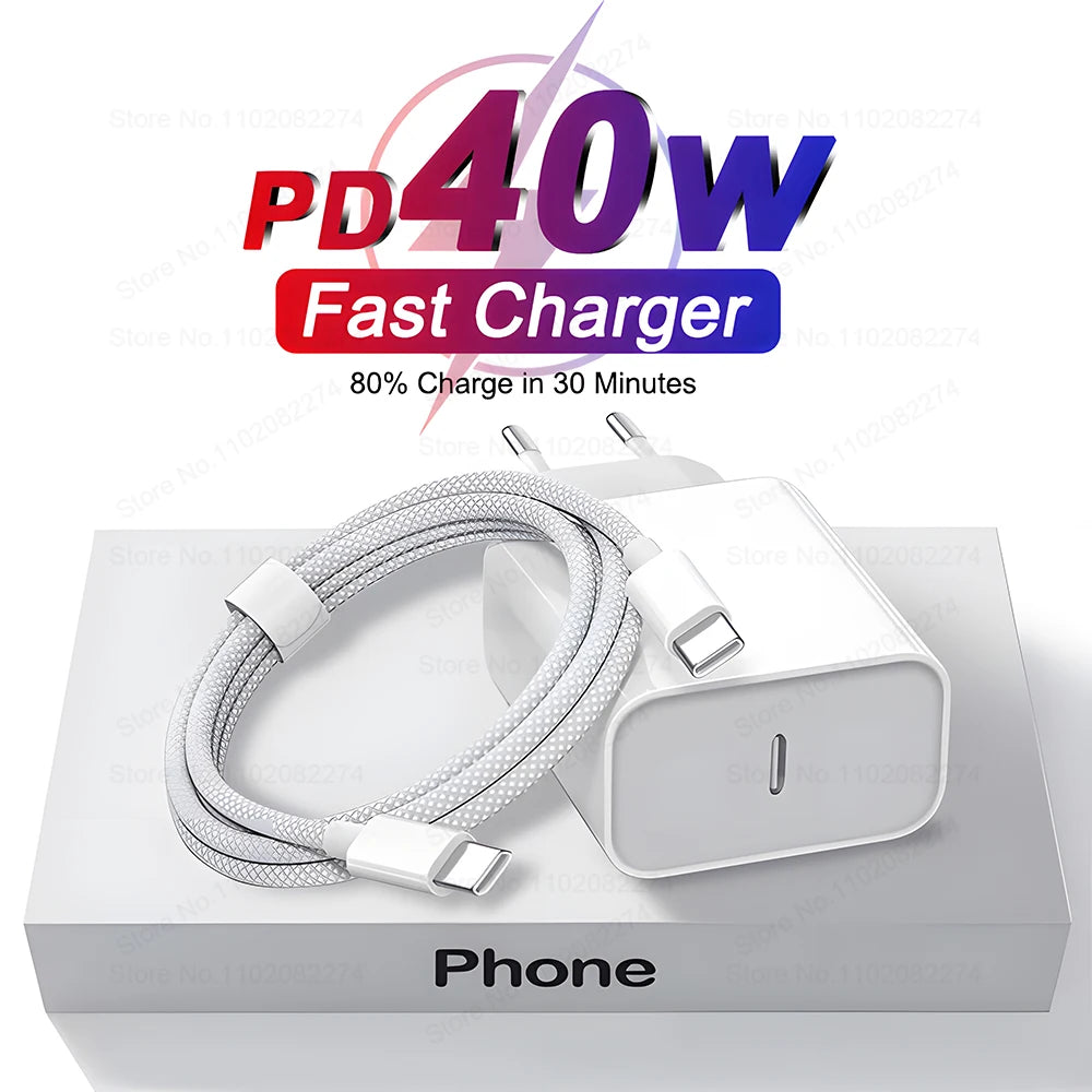 ⚡ FUKABO 40W PD Schnellladegerät – USB-C Fast Charger inkl. Type-C Kabel für iPhone & iPad