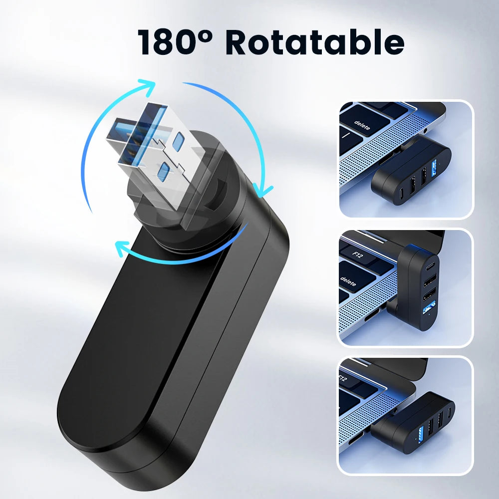 USB 3.0 Power Adapter – 180° drehbarer 4-Port USB-Hub mit High-Speed Datenübertragung für PC & Laptop