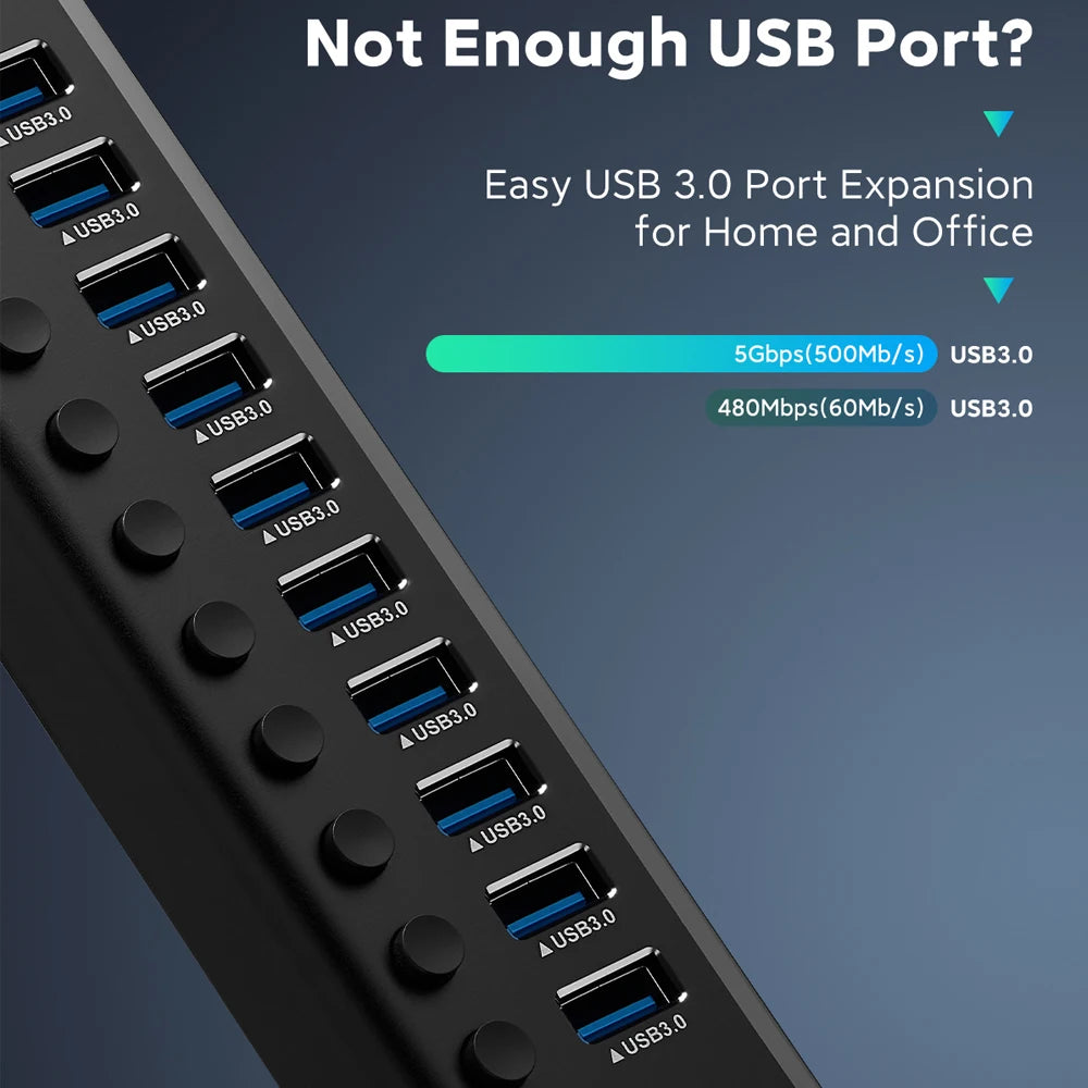 🔌 RSHTECH USB 3.0 HUB – 7/10/13/16-Port Aluminium Verteiler mit 5Gbps High-Speed & unabhängigen Schaltern