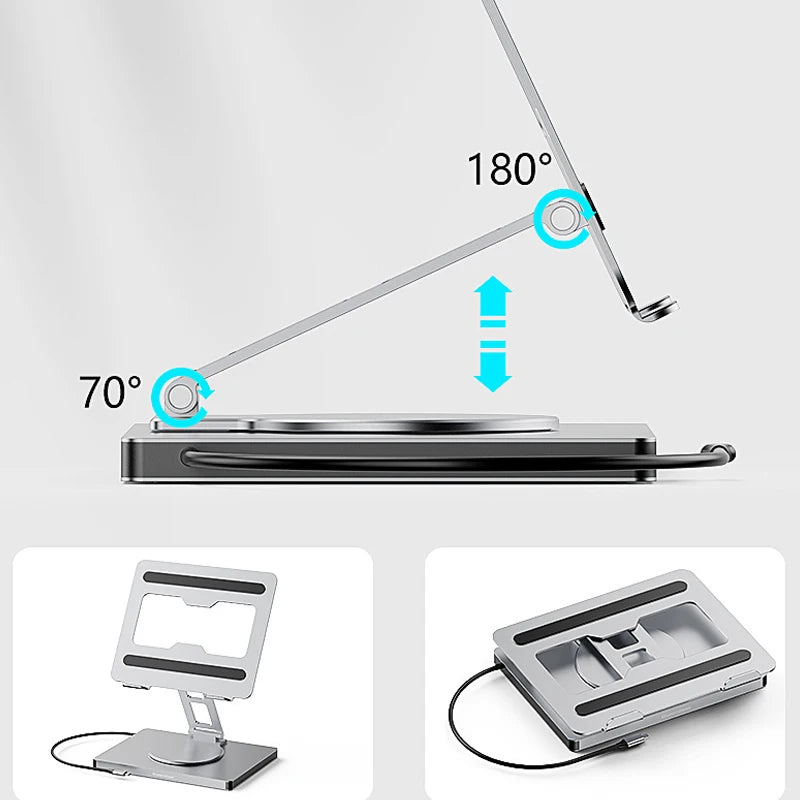 💻 YUCUN 360° Laptop Stand – Drehbarer & faltbarer Universal-Laptophalter aus Aluminium mit USB-Hub, Kartenleser & RJ45