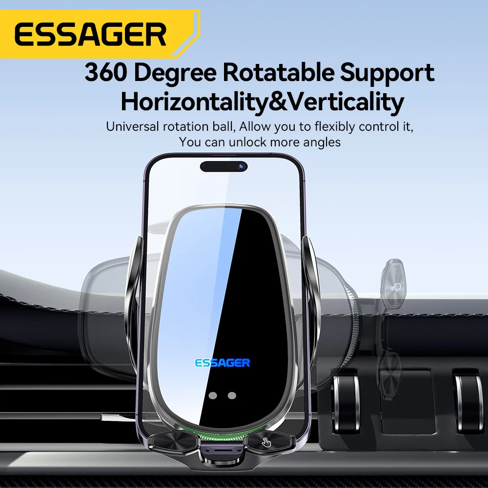 🚗 Essager 15W Wireless Car Charger – Automatische Handyhalterung mit Schnellladen & Lüftungsgitter-Montage