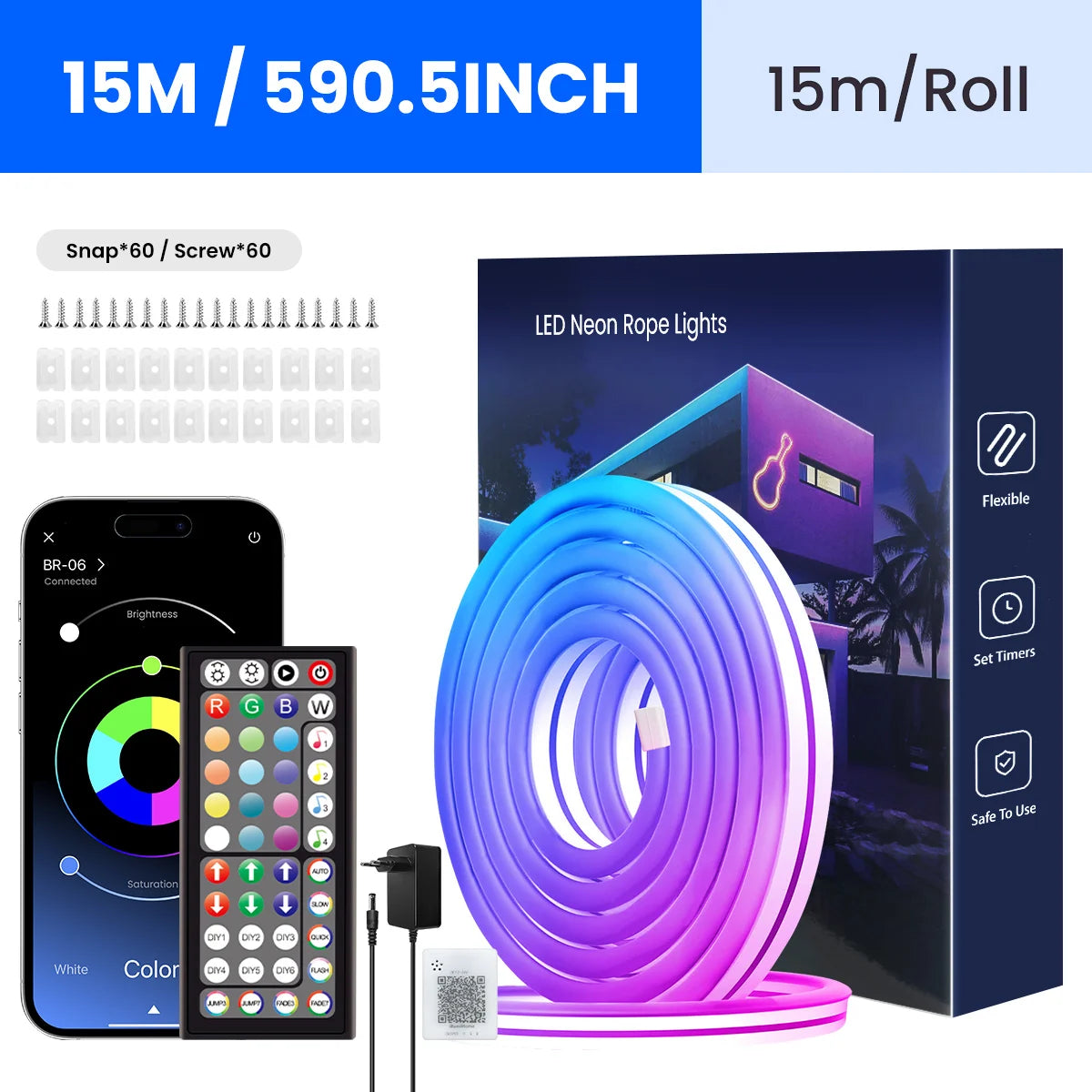 🌈 RGB Neon Rope Lights – Flexibles LED-Seillicht mit App & Fernbedienung (IP65 Outdoor, multiple Modi)