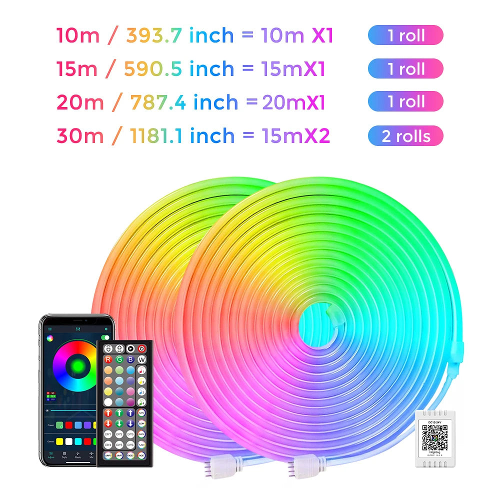 🌈 RGB Neon Rope Lights – Flexibles LED-Seillicht mit App & Fernbedienung (IP65 Outdoor, multiple Modi)