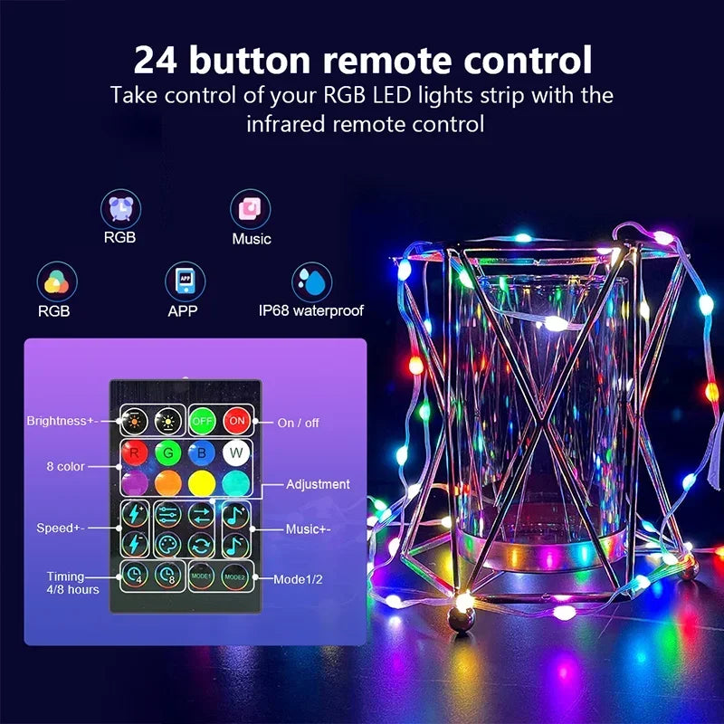 🌈 Dreamcolor WS2812B RGB LED Lichterkette – Bluetooth Smart Fairy Lights (IP65, Wasserdicht, 6V) für Zimmer, Parties & Weihnachten