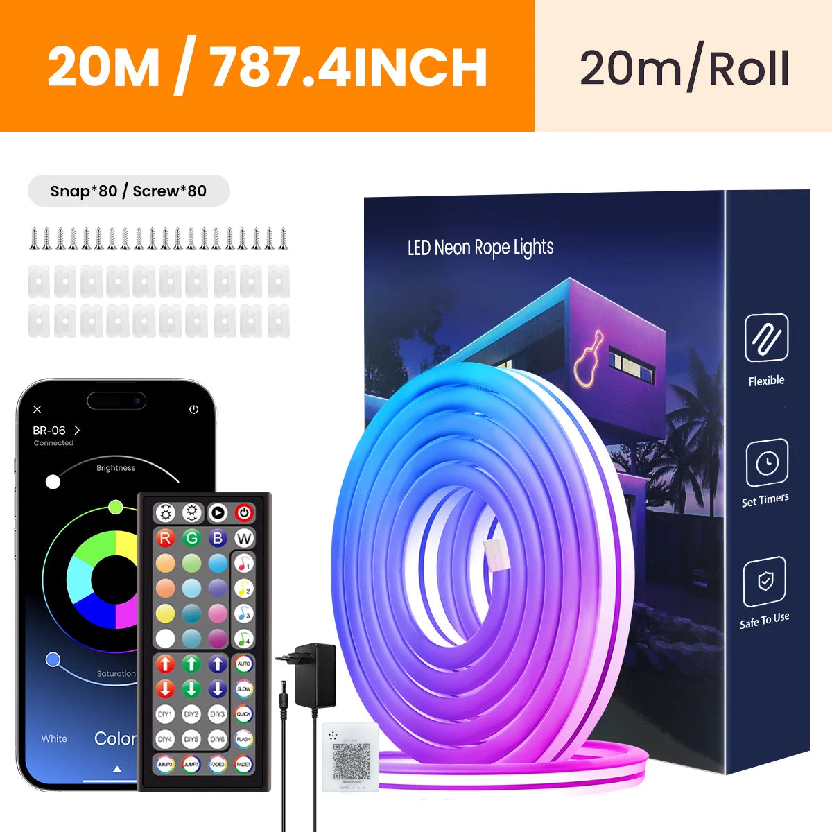 🌈 RGB Neon Rope Lights – Flexibles LED-Seillicht mit App & Fernbedienung (IP65 Outdoor, multiple Modi)