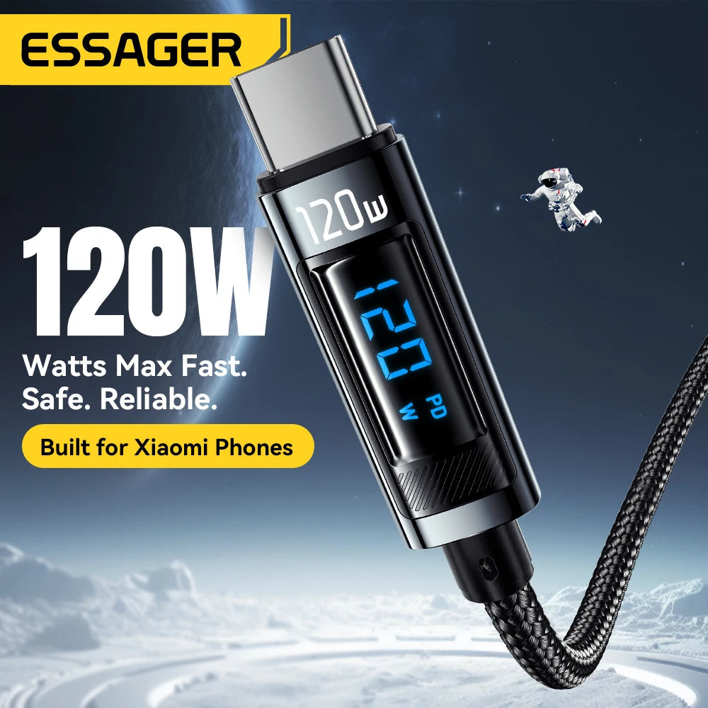 Essager 120W USB-C Schnellladekabel – Fast Charging Ladekabel mit LED-Leistungsanzeige für iPhone, Samsung & Huawei