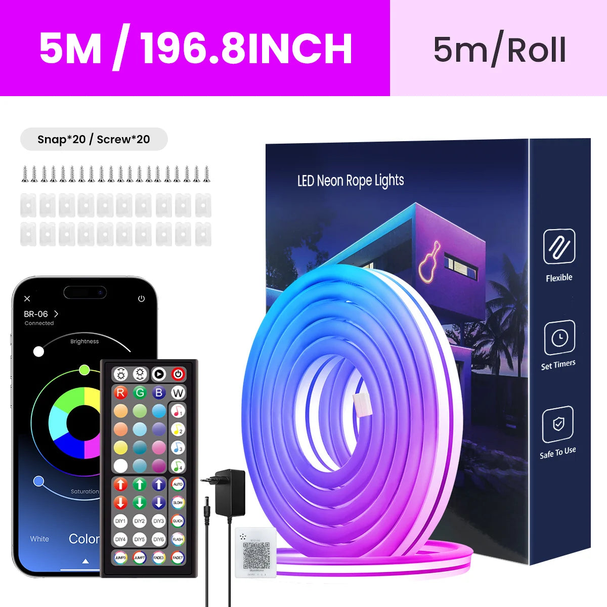 🌈 RGB Neon Rope Lights – Flexibles LED-Seillicht mit App & Fernbedienung (IP65 Outdoor, multiple Modi)