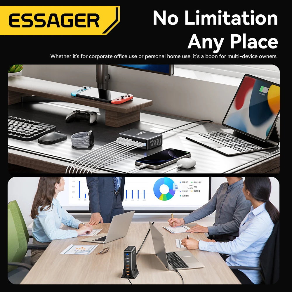 🔌 Essager 320W GaN Lade-Station – 8-Port USB-C & USB-A Desktop Charger (PD 100W, Fast Charging) für iPhone, MacBook, Samsung & Huawei