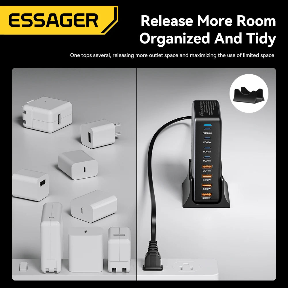 🔌 Essager 320W GaN Lade-Station – 8-Port USB-C & USB-A Desktop Charger (PD 100W, Fast Charging) für iPhone, MacBook, Samsung & Huawei
