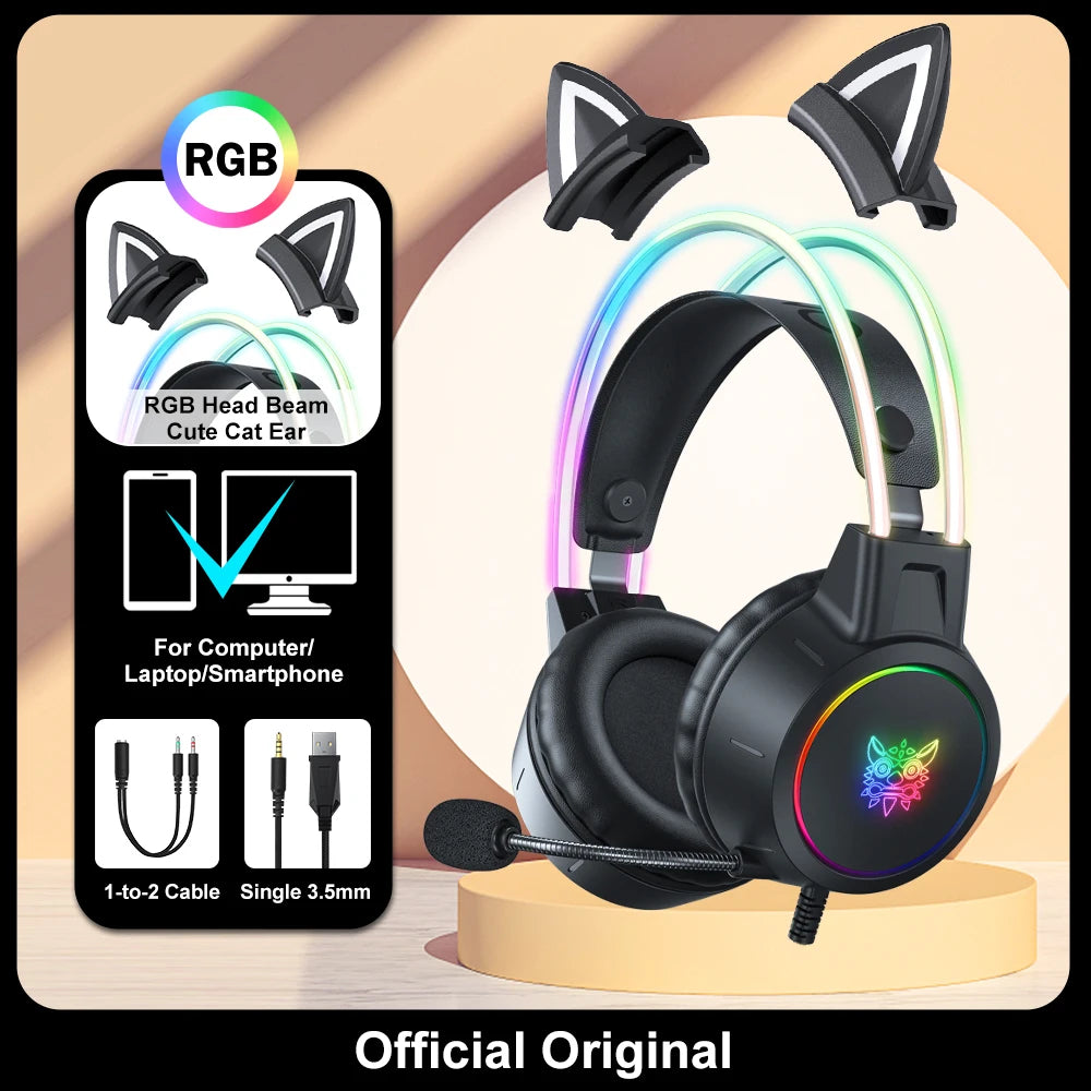 ONIKUMA RGB Gaming Headset – Gaming Kopfhörer mit HD-Mikrofon & 3.5mm Anschluss für PC, PS4/PS5, Xbox & Switch