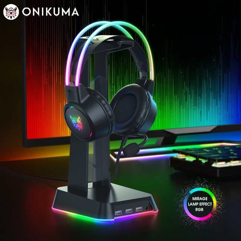 ONIKUMA RGB Gaming Headset – Gaming Kopfhörer mit HD-Mikrofon & 3.5mm Anschluss für PC, PS4/PS5, Xbox & Switch