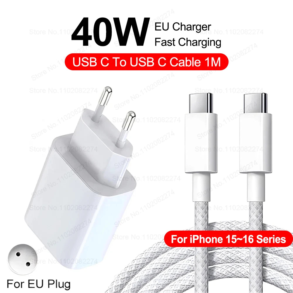 ⚡ FUKABO 40W PD Schnellladegerät – USB-C Fast Charger inkl. Type-C Kabel für iPhone & iPad