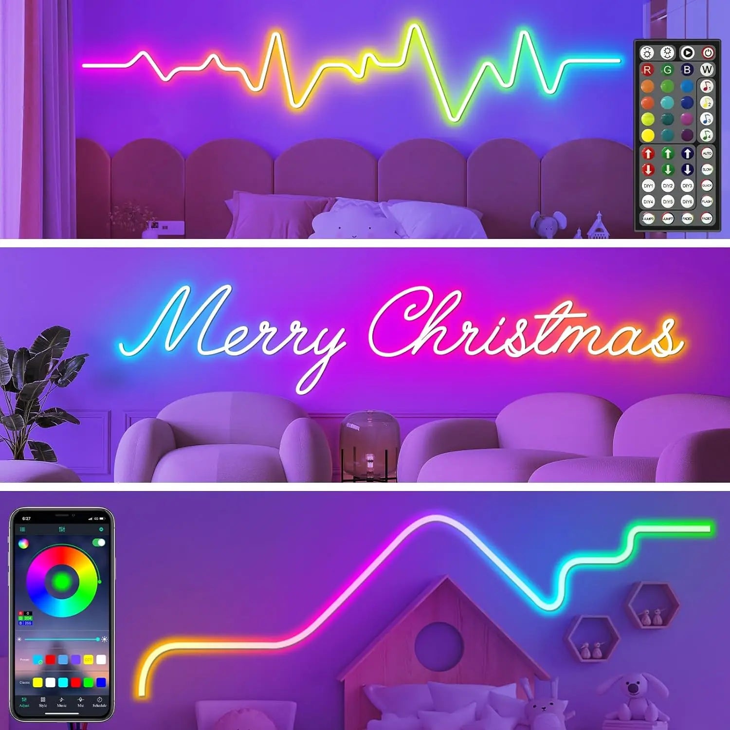 🌈 RGB Neon Rope Lights – Flexibles LED-Seillicht mit App & Fernbedienung (IP65 Outdoor, multiple Modi)