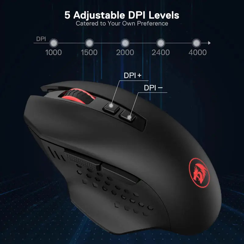 🖱️ Redragon M656 Gainer – Wireless Gaming Maus (4000 DPI, 2.4GHz) mit 7 programmierbaren Tasten & roter LED-Beleuchtung