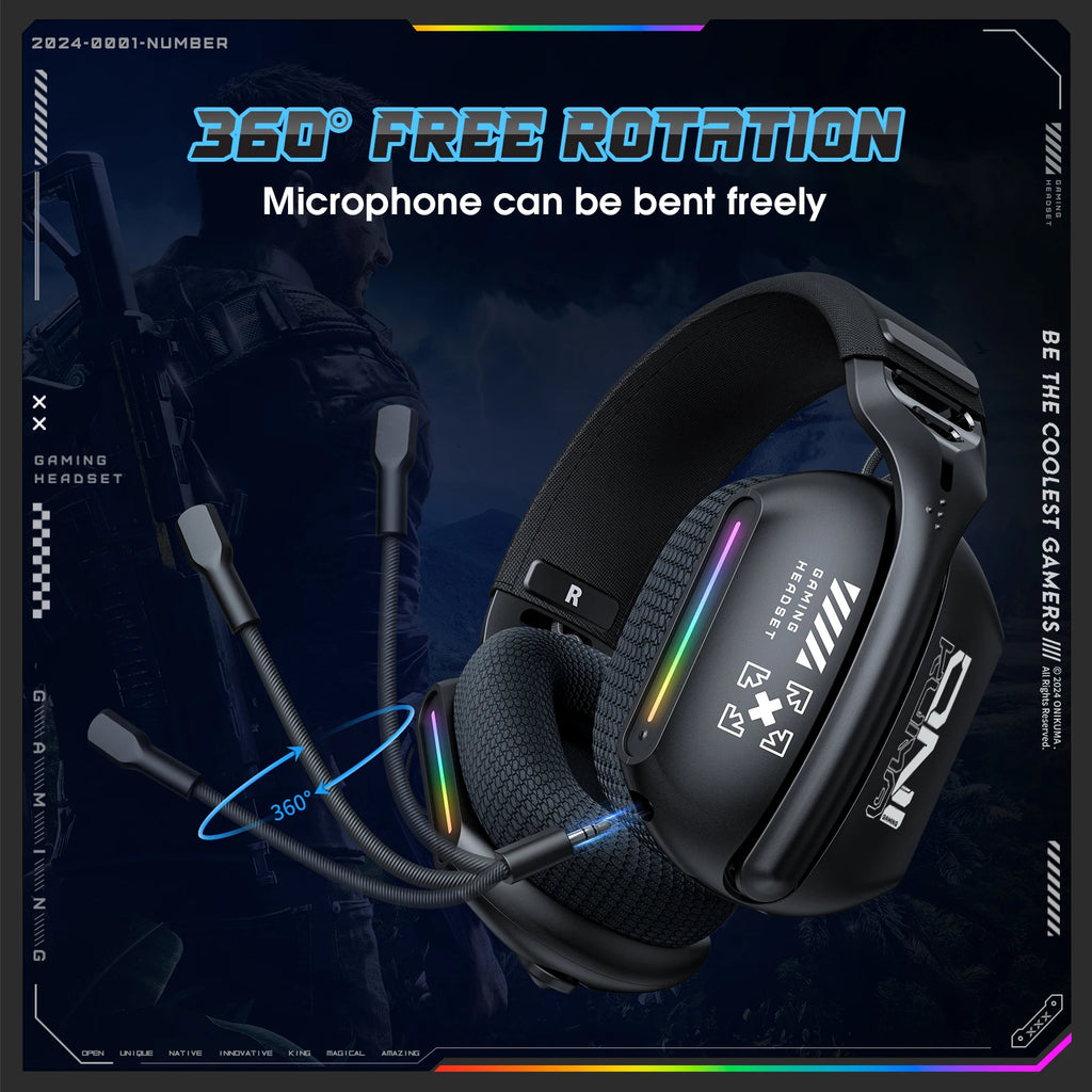🎧 ONIKUMA GT808 – Tri-Mode Gaming Headset mit 2.4G Wireless, Bluetooth & Kabelbetrieb + RGB-Beleuchtung