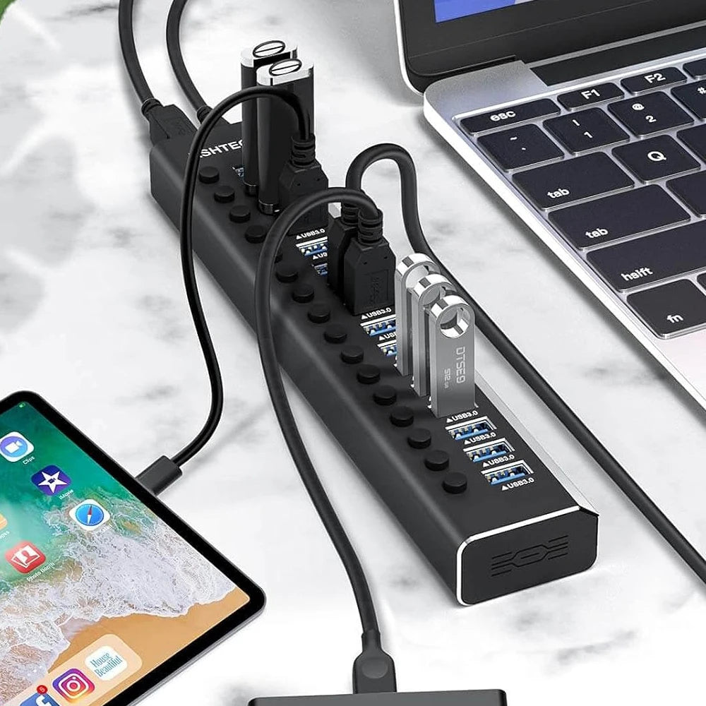 🔌 RSHTECH USB 3.0 HUB – 7/10/13/16-Port Aluminium Verteiler mit 5Gbps High-Speed & unabhängigen Schaltern
