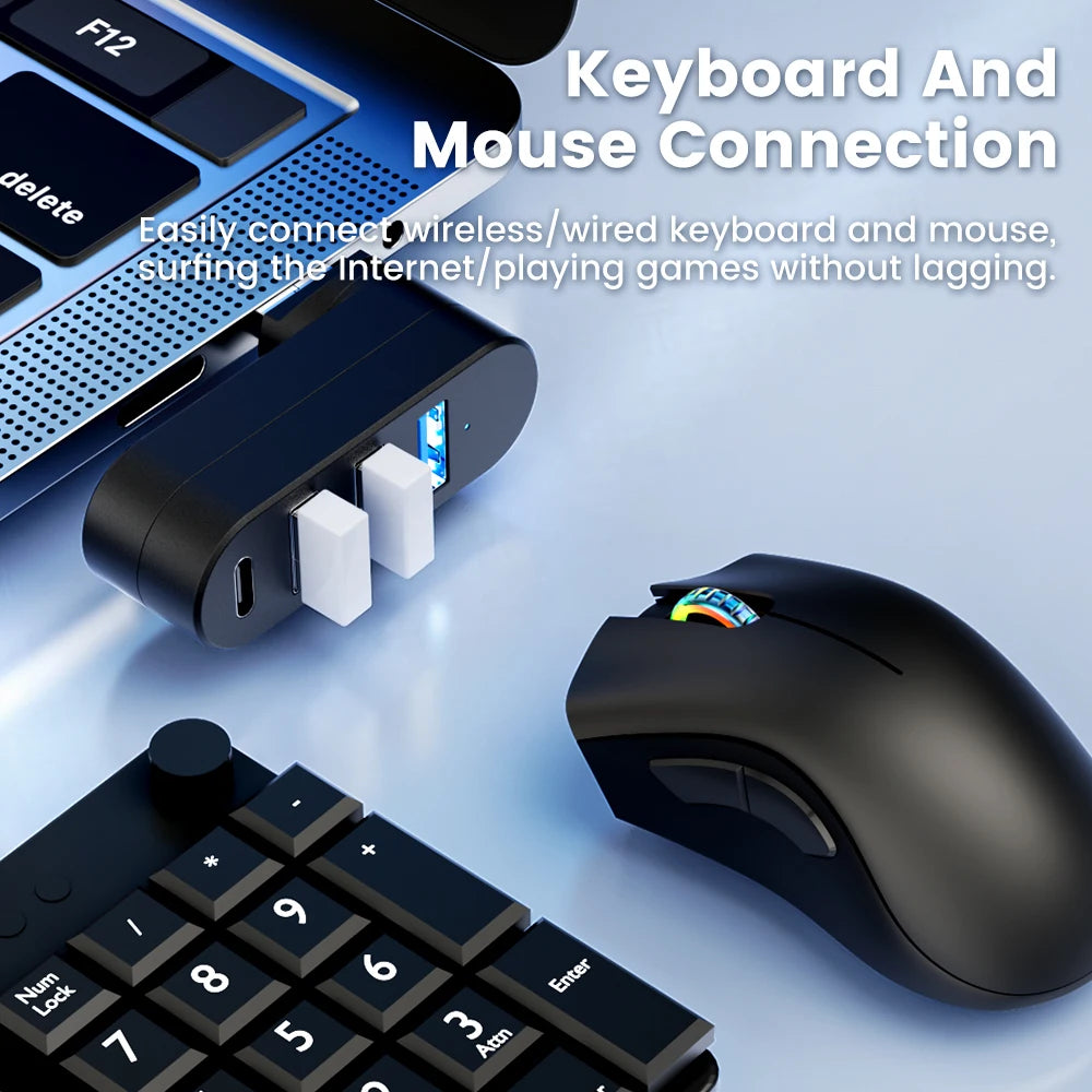 USB 3.0 Power Adapter – 180° drehbarer 4-Port USB-Hub mit High-Speed Datenübertragung für PC & Laptop