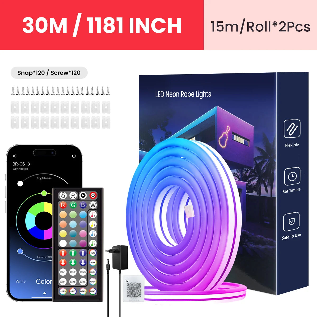 🌈 RGB Neon Rope Lights – Flexibles LED-Seillicht mit App & Fernbedienung (IP65 Outdoor, multiple Modi)