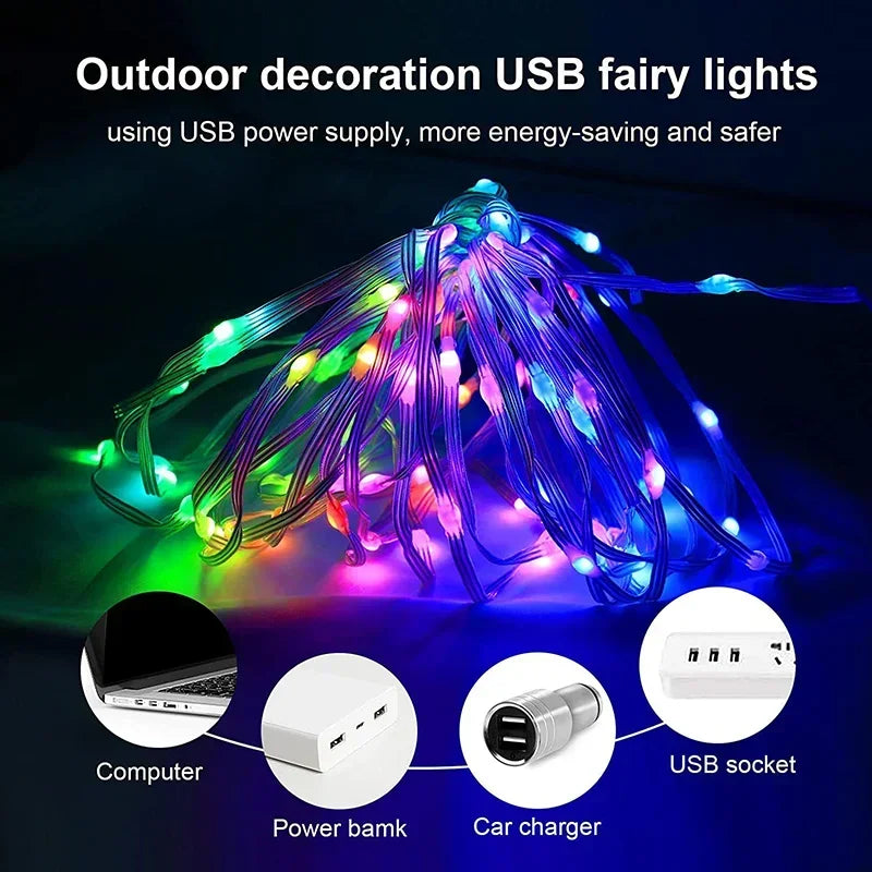 🌈 Dreamcolor WS2812B RGB LED Lichterkette – Bluetooth Smart Fairy Lights (IP65, Wasserdicht, 6V) für Zimmer, Parties & Weihnachten