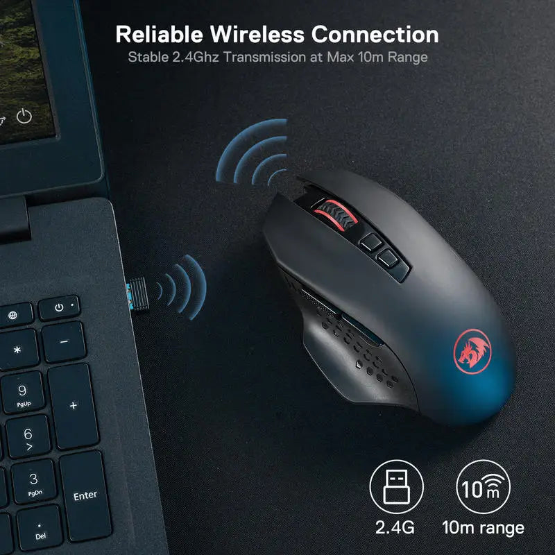 🖱️ Redragon M656 Gainer – Wireless Gaming Maus (4000 DPI, 2.4GHz) mit 7 programmierbaren Tasten & roter LED-Beleuchtung