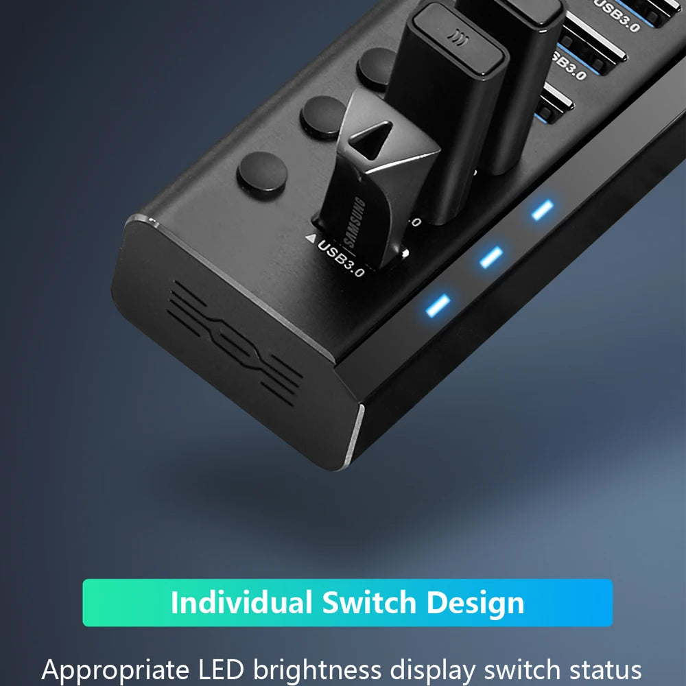 🔌 RSHTECH USB 3.0 HUB – 7/10/13/16-Port Aluminium Verteiler mit 5Gbps High-Speed & unabhängigen Schaltern