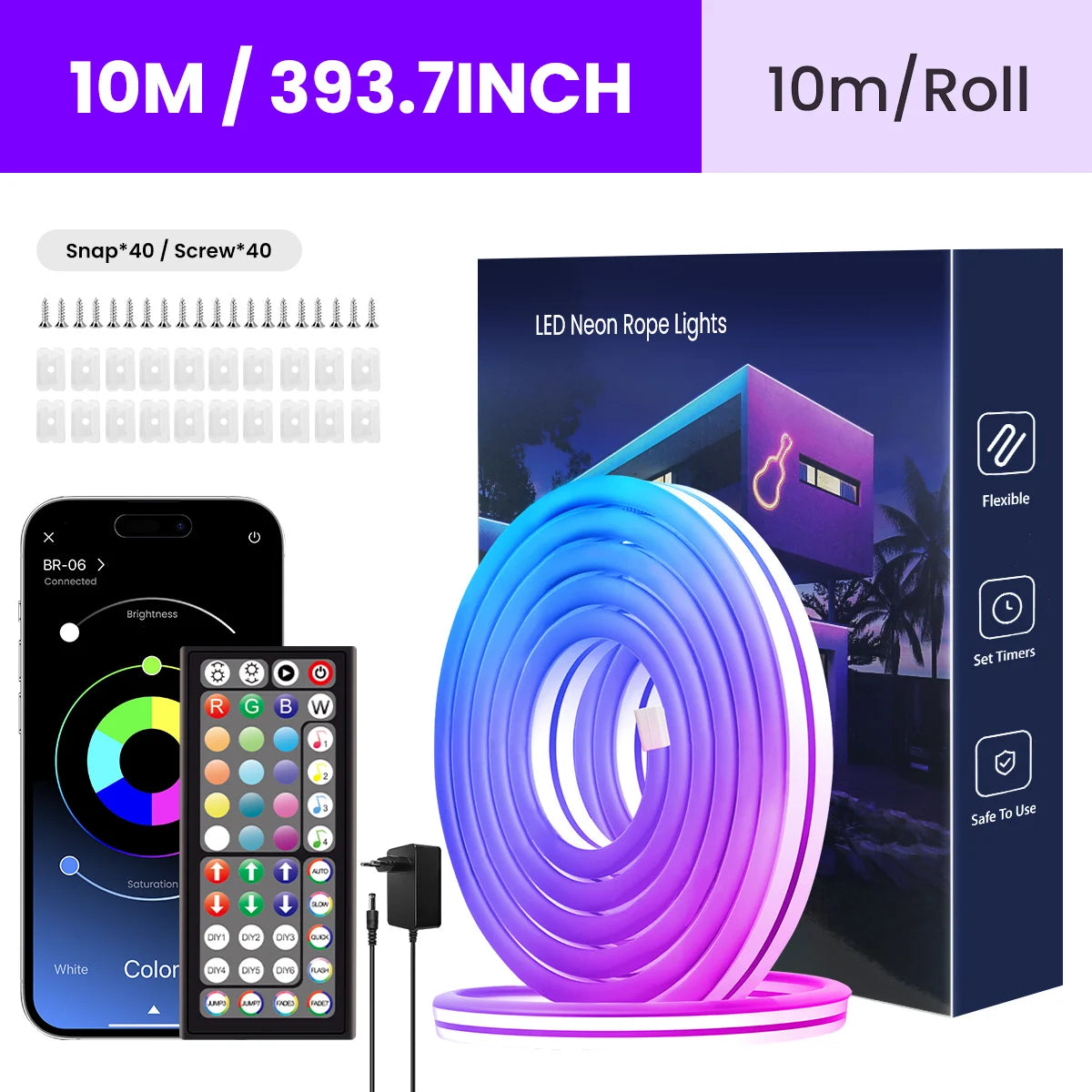 🌈 RGB Neon Rope Lights – Flexibles LED-Seillicht mit App & Fernbedienung (IP65 Outdoor, multiple Modi)