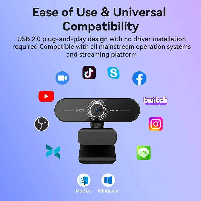 📷 EMEET C60E – 2K / 1440P Autofokus USB-Webcam für Videoanrufe, Meetings & Streaming