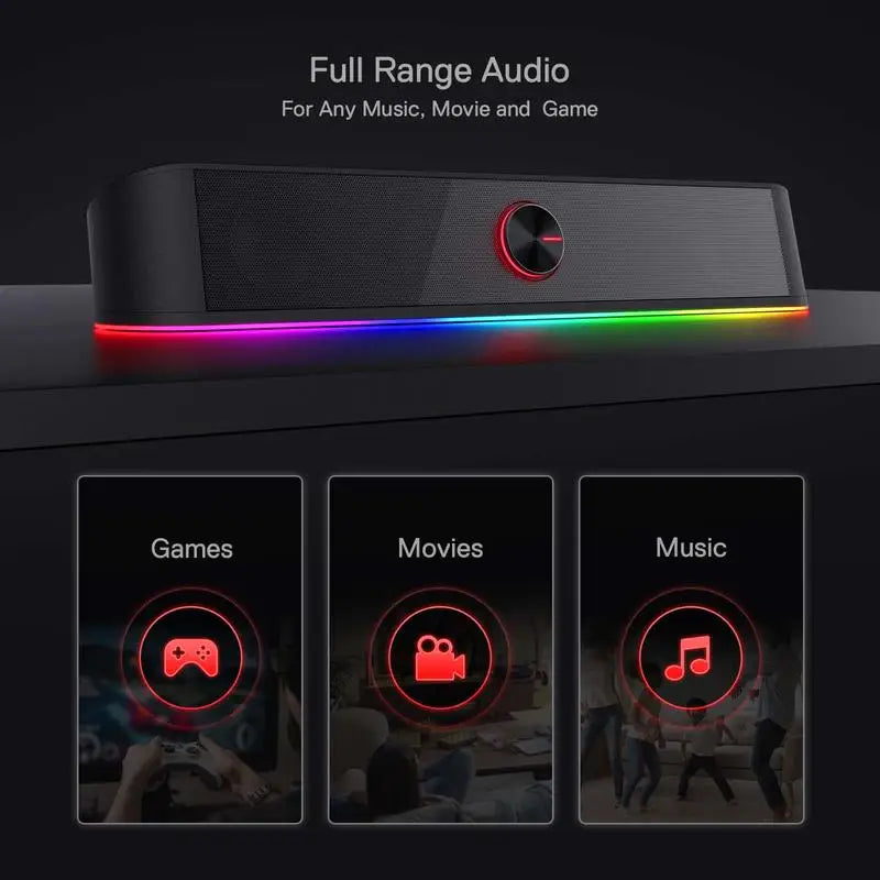 Redragon GS560 Adiemus – RGB USB Desktop Soundbar mit 2.0 Stereo-Klang & Audio-Light-Sync für PC & Laptop