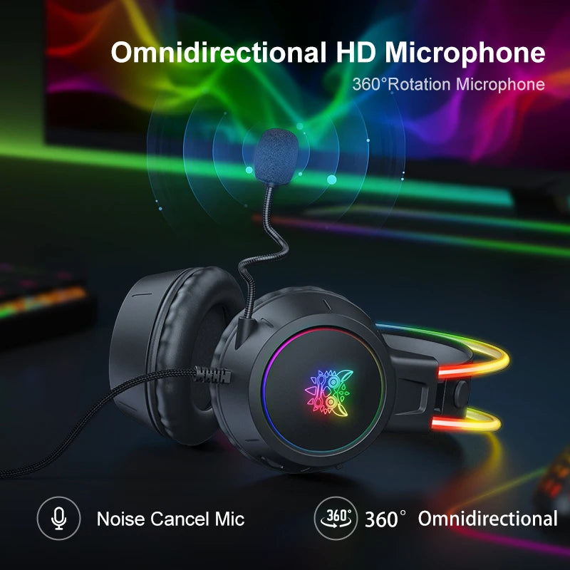 ONIKUMA RGB Gaming Headset – Gaming Kopfhörer mit HD-Mikrofon & 3.5mm Anschluss für PC, PS4/PS5, Xbox & Switch