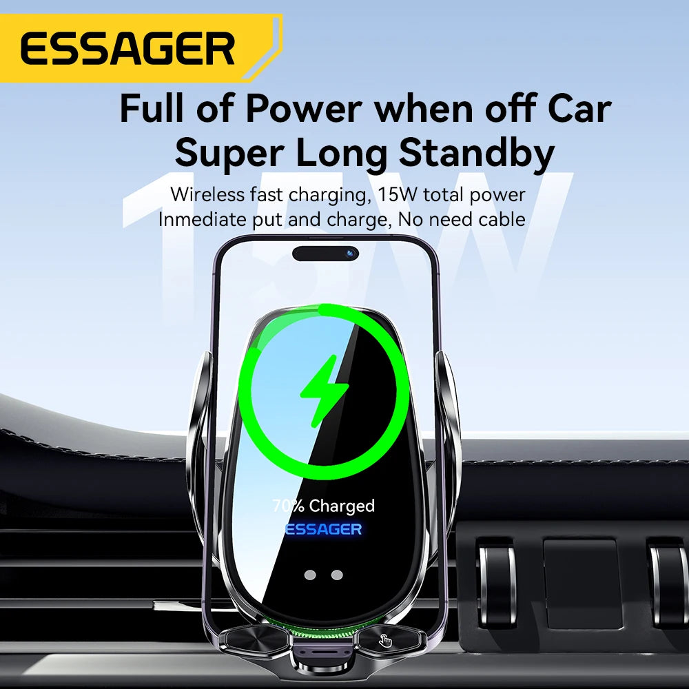 🚗 Essager 15W Wireless Car Charger – Automatische Handyhalterung mit Schnellladen & Lüftungsgitter-Montage