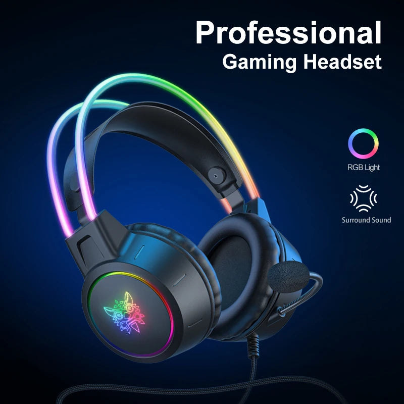 ONIKUMA RGB Gaming Headset – Gaming Kopfhörer mit HD-Mikrofon & 3.5mm Anschluss für PC, PS4/PS5, Xbox & Switch